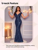 Women's Sequins Mermaid Vneck Evening Maxi Dress, Elegant V Neck Cap Sleeve Evening Party Gown, Ladies Clothes for Prom Cockt...
