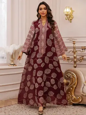 Women's Embroidered Sequins Abaya without Hijab, Elegant Long Sleeve Open Front Maxi Arabian Robe for Party Evening Formal Oc...