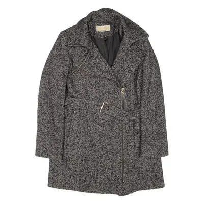 MICHAEL KORS Trench Knit Coat Grey Wool Herringbone Womens M