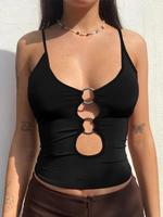 Women's Plain Cut Out O-ring Crop Cami Top, Streetwear Solid Slim Adjustable Spaghetti Strap Backless Top for Nightclub Music...
