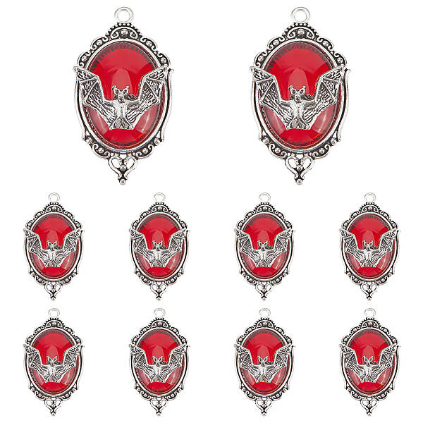 10Pcs Halloween Alloy Oval Pendants