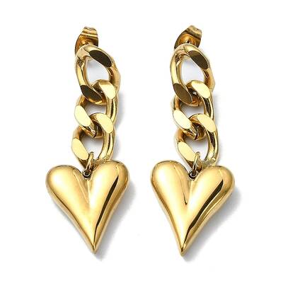 Ion Plating(IP) 304 Stainless Steel Heart Dangle Stud Earrings