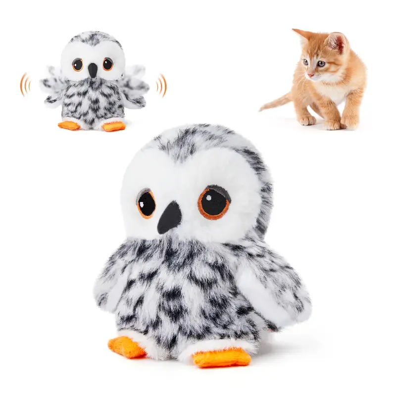 Potaroma Flapping Owl/Duck Cat Toys, Lifelike Chirp Sound, Rechargeable Touch Activated Kitten Toy, Interactive Kicker Exerci...
