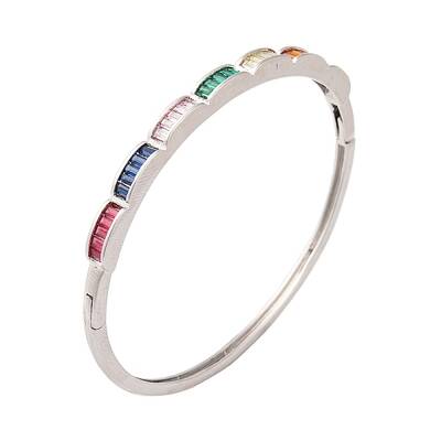 Brass Pave Colorful Cubic Zirconia Hinged Bangles for Women