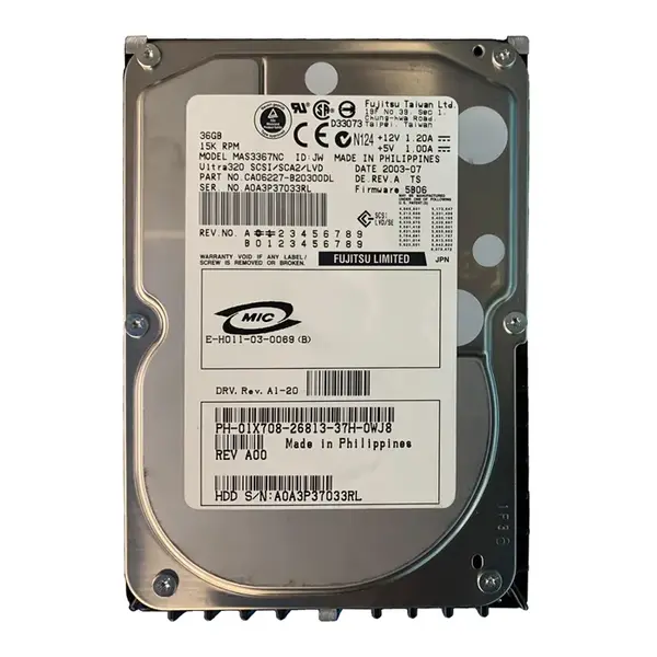 1X708 Dell 36GB Ultra-320 SCSI 15000 3.5-inch Hard Drive