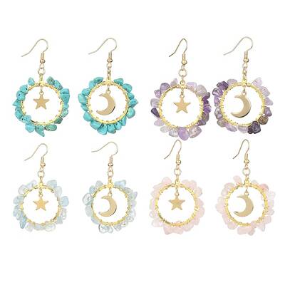 4 Pair 4 Style Natural & Synthetic Mixed Stone Chips Dangle Earrings