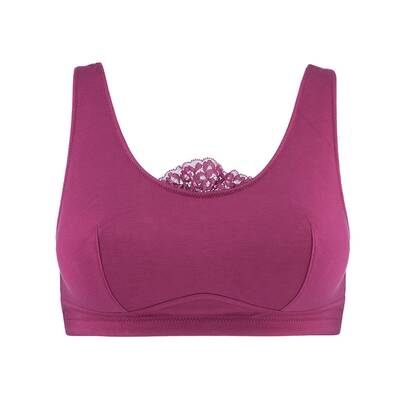 Fuchsia - Silk Back Support Full Coverage Wireless Organic Cotton Bra | Size: 16