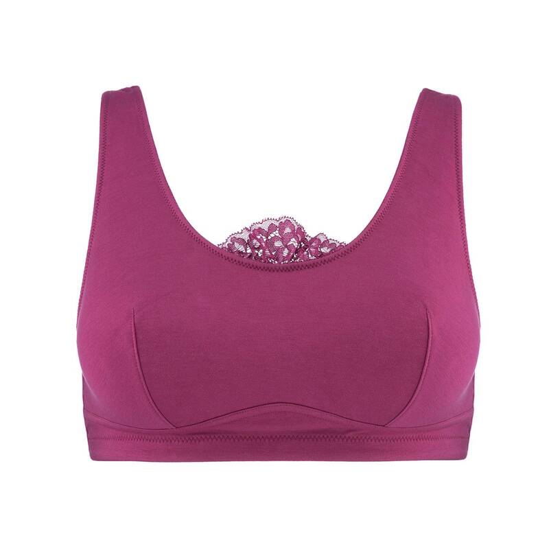 Fuchsia - Silk Back Support Full Coverage Wireless Organic Cotton Bra | Size: 16