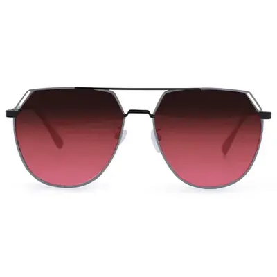 Farrah - Black Frame Ruby Lens Square Aviator Sunglasses | Color: Ruby | Size: OS