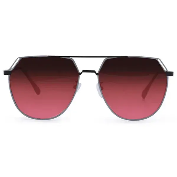 Farrah - Black Frame Ruby Lens Square Aviator Sunglasses | Color: Ruby | Size: OS