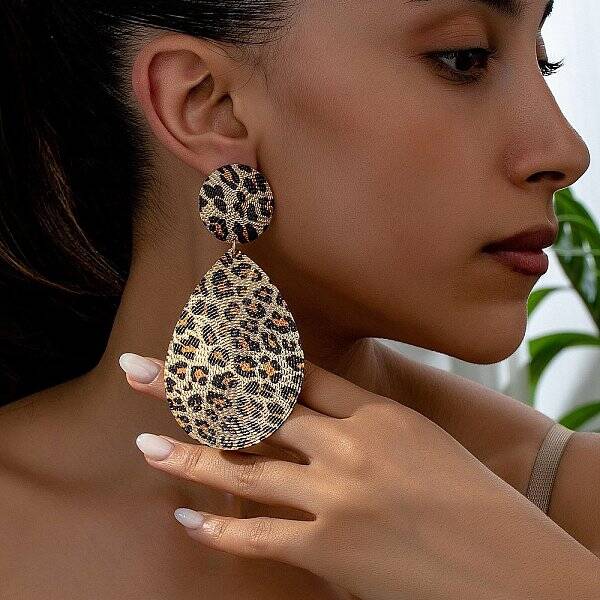 Leopard Print Alloy Dangle Stud Earrings