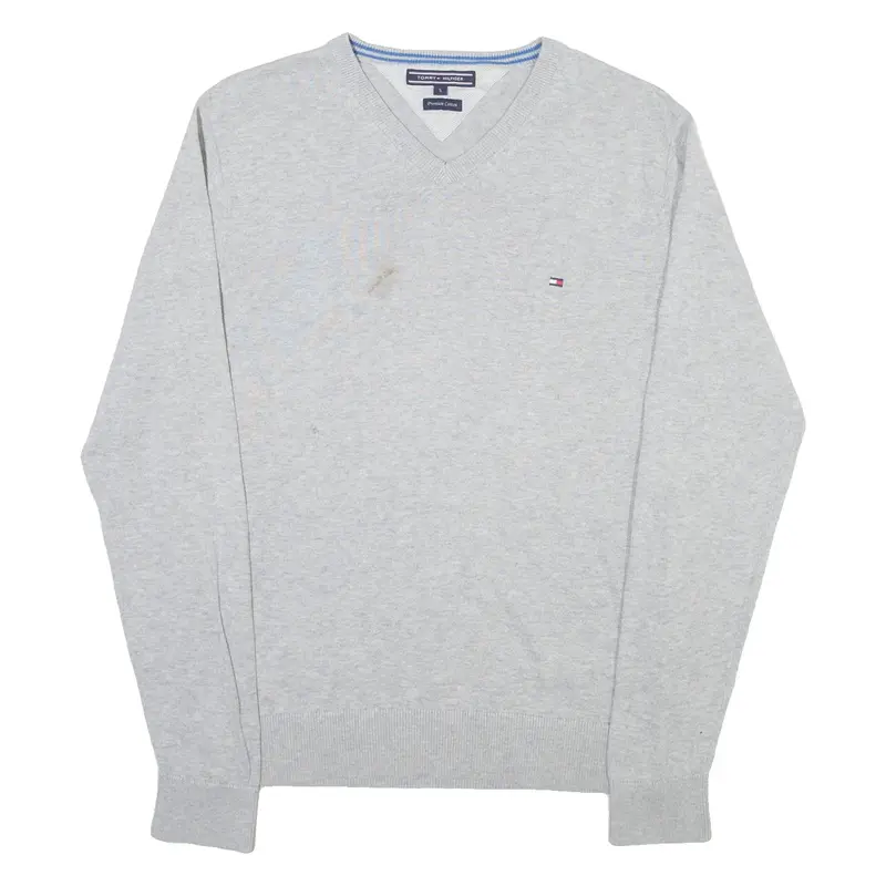 TOMMY HILFIGER Mens Jumper Grey V-Neck Tight Knit S