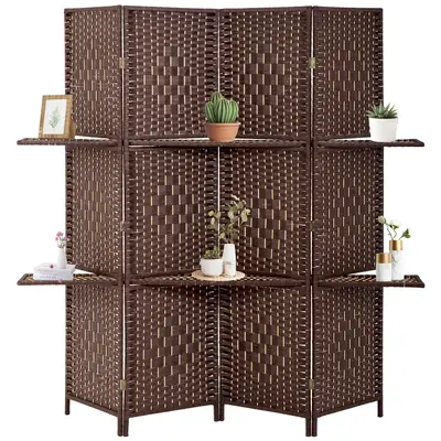 4/6 Panels Room Divider Wall Dividers Double Hinged Privacy Wooden Partition Screen Removable Storage Shelves Folding Room Di...