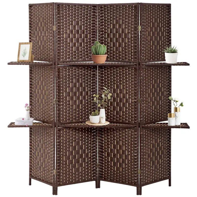 4/6 Panels Room Divider Wall Dividers Double Hinged Privacy Wooden Partition Screen Removable Storage Shelves Folding Room Di...