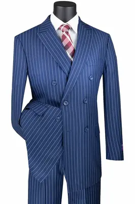 Vinci Men's 2 Piece Banker Pinstripe Double Breasted Suit Outlet