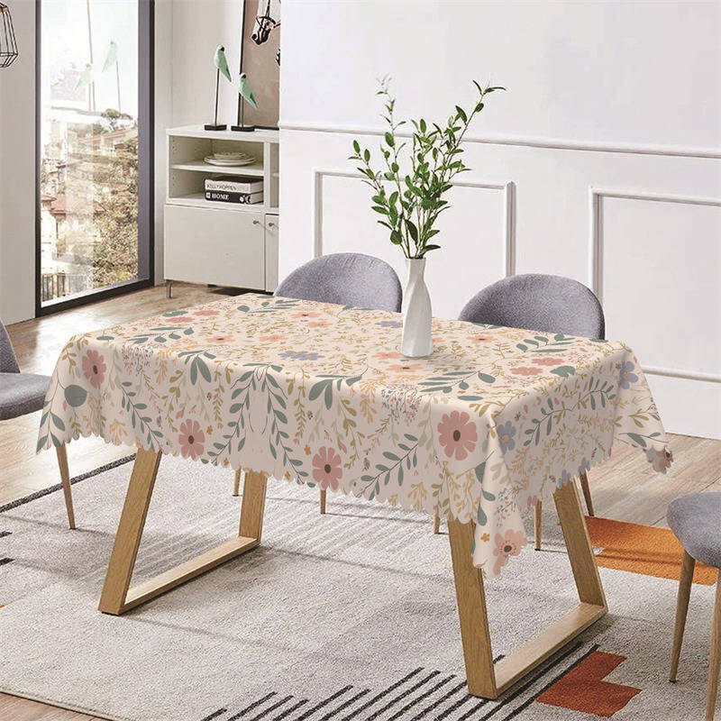 Symmetrical Flowers Leaves Boho Rectangle Tablecloth - Aperturee