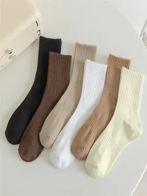 Men's 6 Pairs Plain Crew Socks, Moisture Wicking Mid-calf Socks for Daily Wear, Soft Comfy Breathable Sports Socks for All Se...