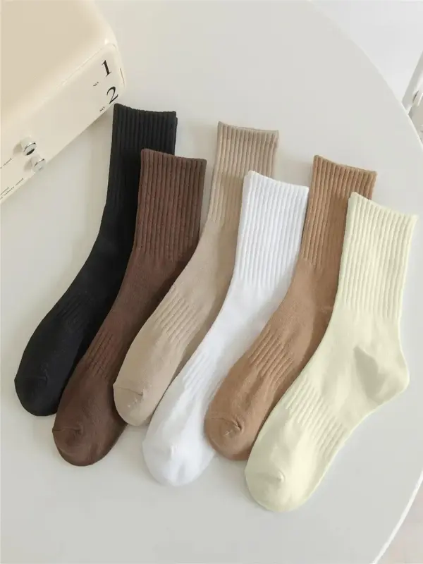 Men's 6 Pairs Plain Crew Socks, Moisture Wicking Mid-calf Socks for Daily Wear, Soft Comfy Breathable Sports Socks for All Se...