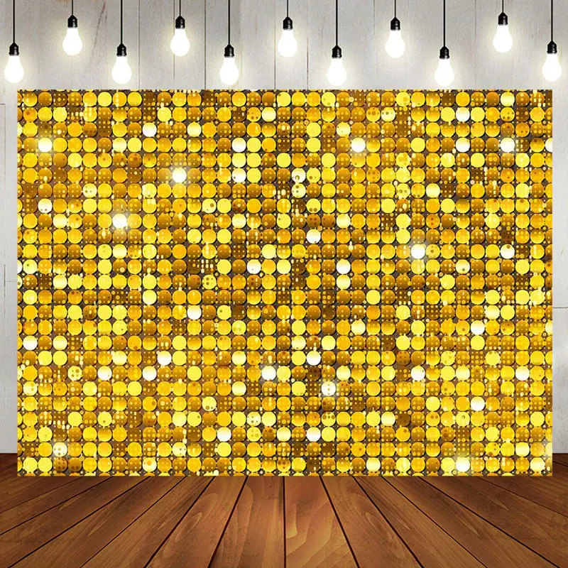 Gold Circle Sequins Glitter Happy Birthday Backdrop - Aperturee