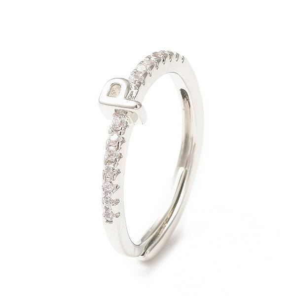 Clear Cubic Zirconia Initial Letter Adjustable Ring