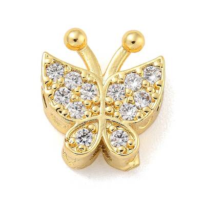 Brass Micro Pave Clear Cubic Zirconia Beads