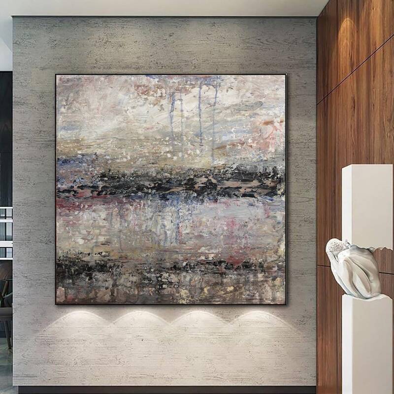 Original Oil Painting Canvas Abstract Landscape Wall Art Grey Painting Brush Stroke Art Heavy Textured Art Wall Decor | THRES...
