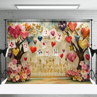 Aperturee Colorful Hearts Poker Trees Valentines Day Backdrop, 3X2FT(1MX0.6M), 14 USD, valentines day backdrops, ENHD2J55-M