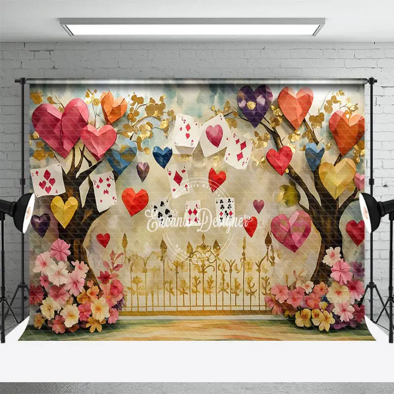 Aperturee Colorful Hearts Poker Trees Valentines Day Backdrop, 3X2FT(1MX0.6M), 14 USD, valentines day backdrops, ENHD2J55-M
