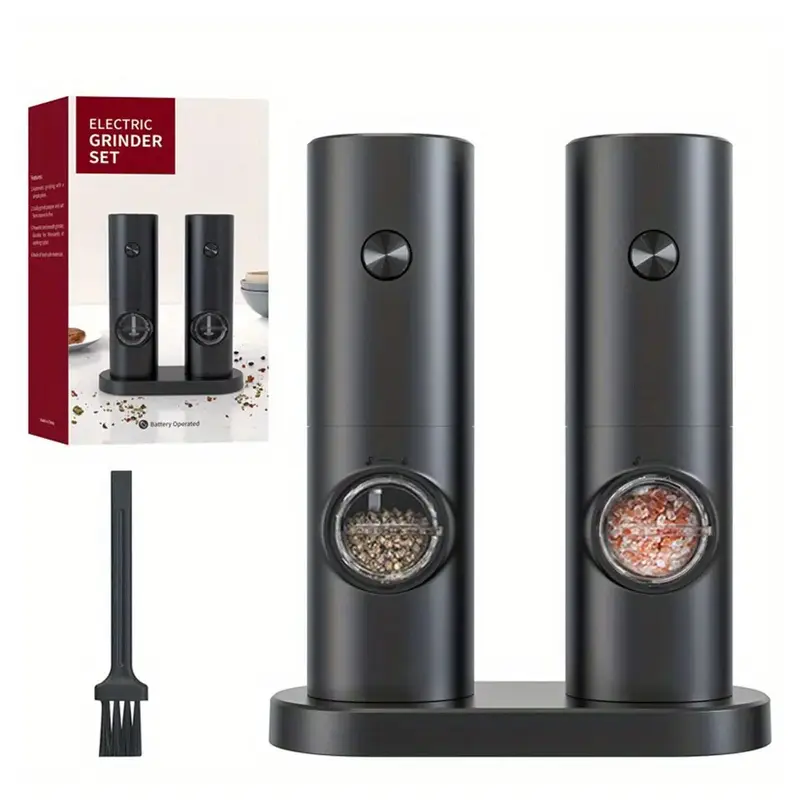 Electric Grinder Set without Battery, 1 Count/2 Counts/set Battery Powered LED Light Adjustable Salt and Pepper Grinder with ...
