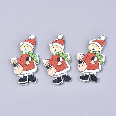 Christmas Theme Printed Natural Wood Cabochons