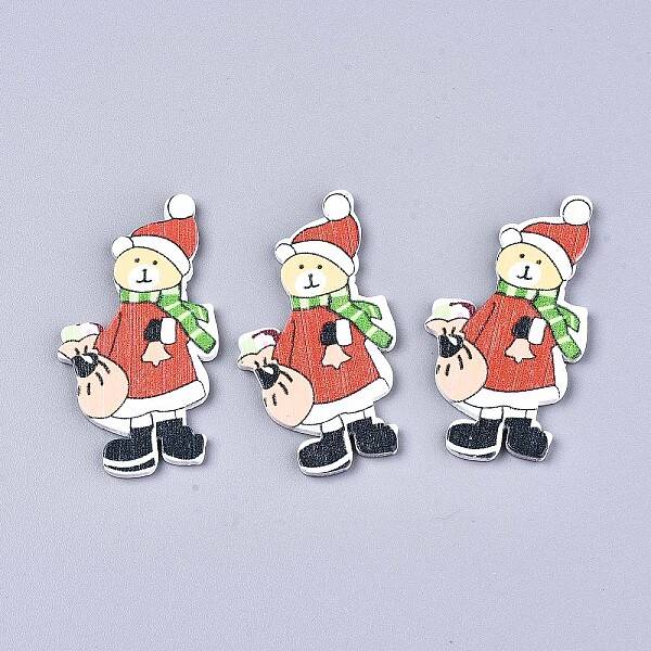 Christmas Theme Printed Natural Wood Cabochons
