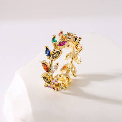 Brass Micro Pave Colorful Cubic Zirconia Adjustable Cuff Rings for Women