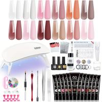 Professional Poly Nail Gel Extension Kit, 1 Set 12 Colors Gel with UV Lamp, Nail Strengthener Builder with Soak-Off UV Gel, M...