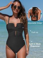 Popvil Solid Color Wrap Front Lace-up One Pieces Tummy Control V-Neck Swimsuit for Vacation,Sculpting Swimsuit,dealsforyouday...