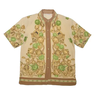 DAE HO Womens Printed Shirt Brown Collared Crazy Pattern L