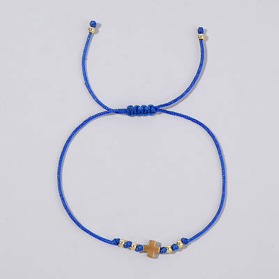 Adjustable Cross & Round Braided Bead Bracelets for Women