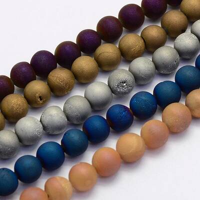 Electroplate Natural Druzy Agate Beads Strands