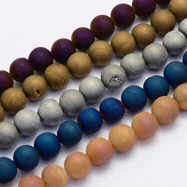 Electroplate Natural Druzy Agate Beads Strands