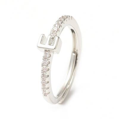 Clear Cubic Zirconia Initial Letter Adjustable Ring