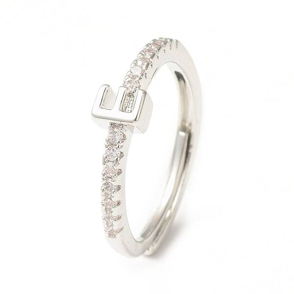 Clear Cubic Zirconia Initial Letter Adjustable Ring