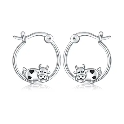 Sterling Silver Cow Hoop Earrings