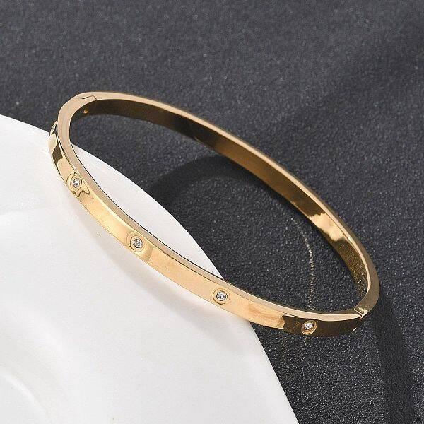 304 Stainless Steel Rhinestone Bangles for Women