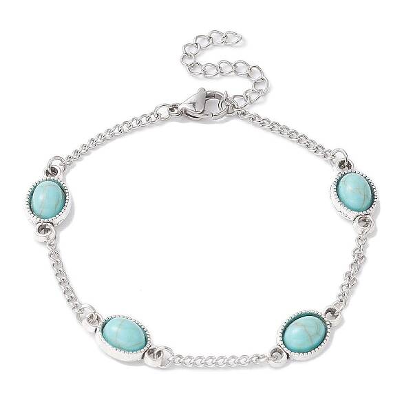 Alloy Resin Link Chain Bracelet with 304 Stainless Steel Curb Chains