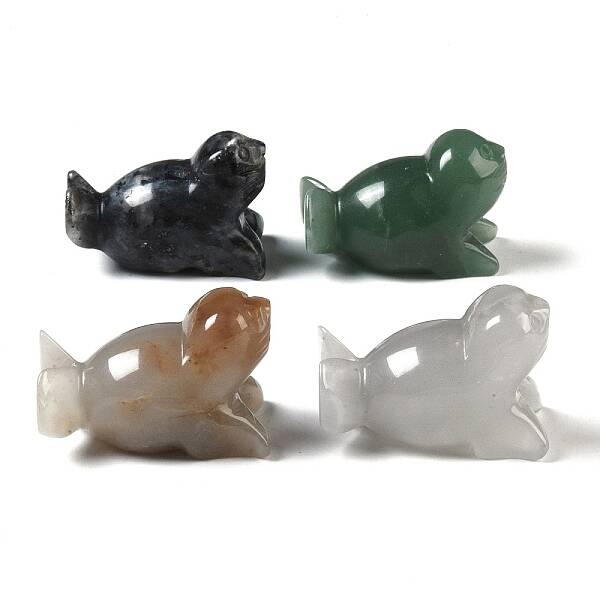 Natural Mixed Gemstone Carved Sea Lion Figurines