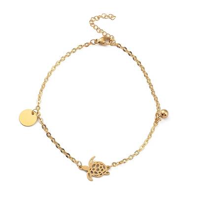 Ion Plating(IP) 304 Stainless Steel Tortoise Link Anklet with Ball Charms for Women