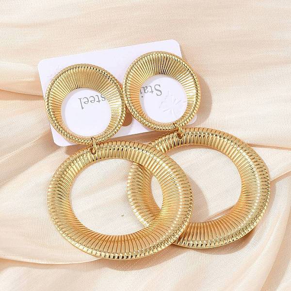 Ring 304 Stainless Steel Dangle Stud Earrings