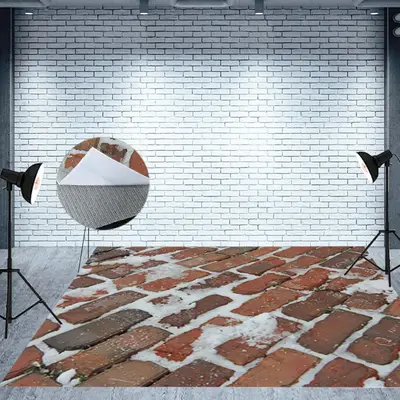 Melted Snow Street Red Brick Frozen Winter Floor Mat