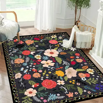 Floral Pattern Floor Mat, 1 Count Non-slip Soft Comfortable Floor Carpet, Decorative Rug, Decorative Area Rug for Home Livin...