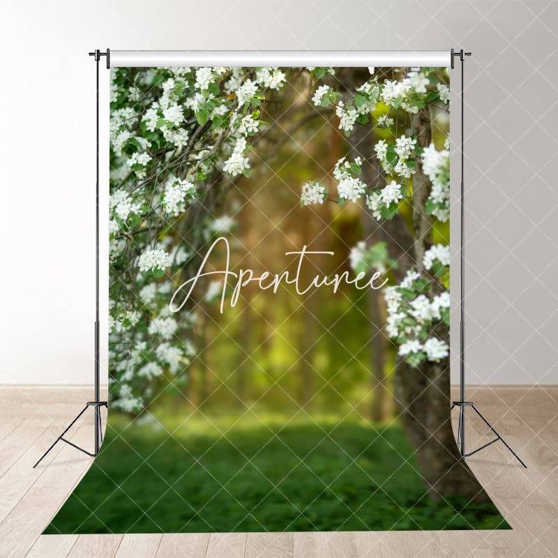 White Flower Forest Grass Bokeh Spring Photo Backdrop - Aperturee