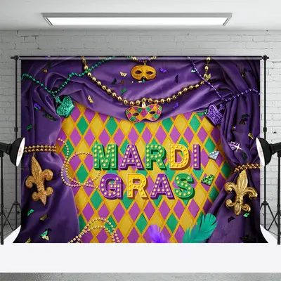 Purple Glitter Masquerade Mardi Gras Backdrop - Aperturee